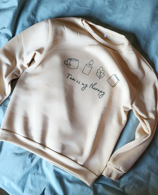 "Tea is my therapy" jumper beige **PREORDER**